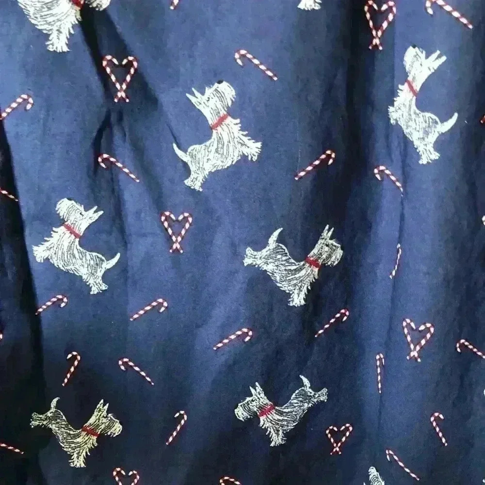 Talbots Christmas Holiday Theme Dog Printed Button Down Navy Cotton Shirt XS - Picture 7 of 7